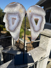 Load image into Gallery viewer, Agate Banded Angel Wings on stand
