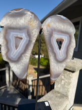 Load image into Gallery viewer, Agate Banded Angel Wings on stand