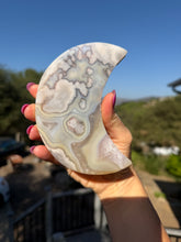 Load image into Gallery viewer, Flower Agate Moon on stand