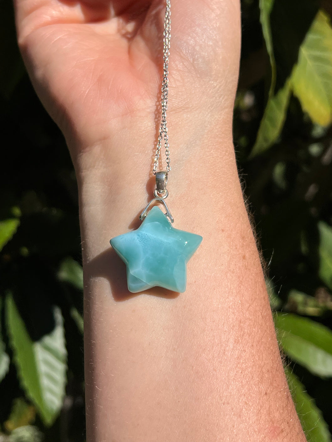 Larimar Star Sterling Silver Necklace 18”