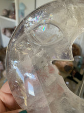 Load image into Gallery viewer, Quartz Carved Face Moon with Rainbows