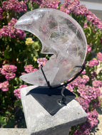 Quartz Carved Face Moon with Rainbows**