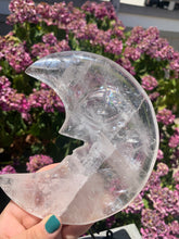 Load image into Gallery viewer, Quartz Carved Face Moon with Rainbows