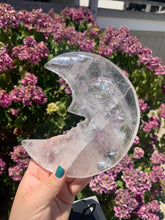 Load image into Gallery viewer, Quartz Carved Face Moon with Rainbows