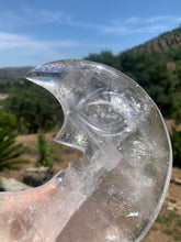 Load image into Gallery viewer, Quartz Carved Face Moon with Rainbows
