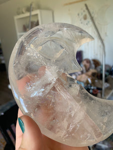 Quartz Carved Face Moon with Rainbows