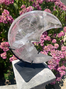 Quartz Carved Face Moon with Rainbows