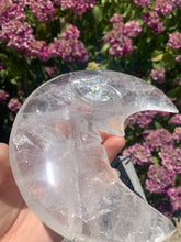 Load image into Gallery viewer, Quartz Carved Face Moon with Rainbows